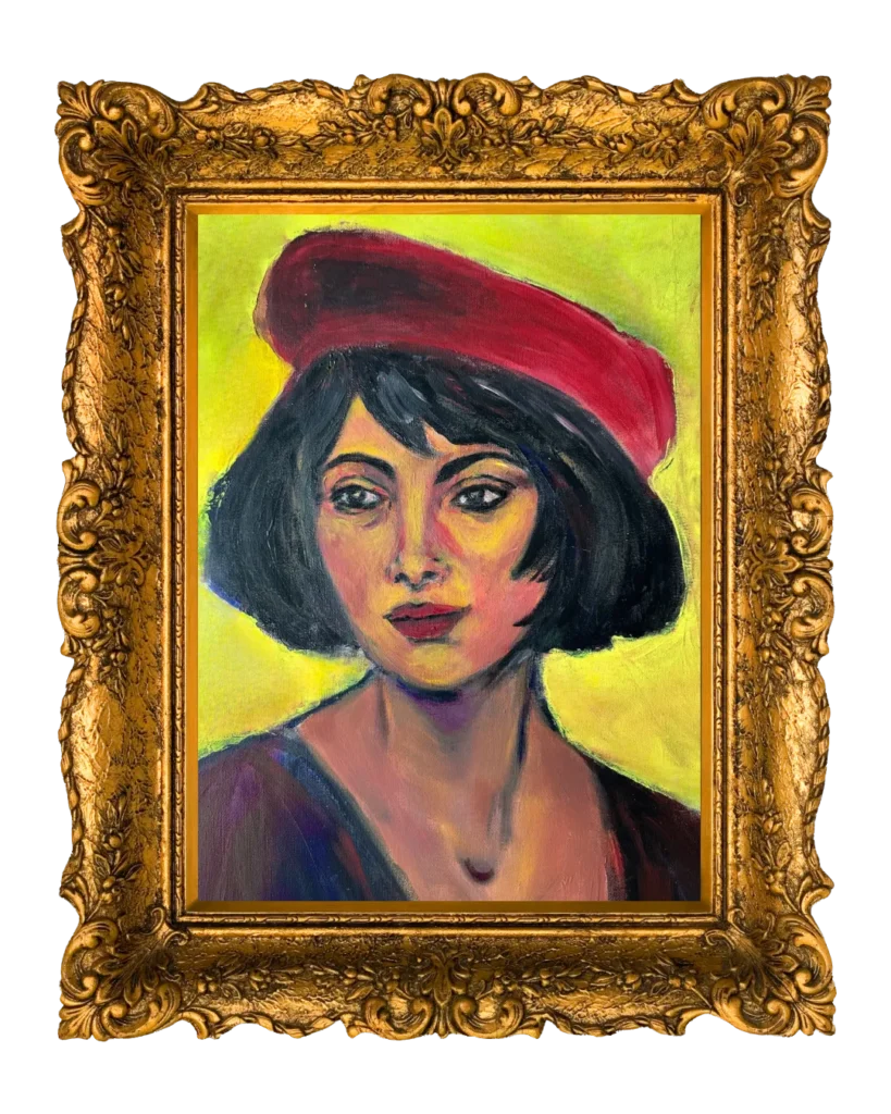 The Woman with the Red Beret Acrylic painting 40𝐱50 By Valentina Sico