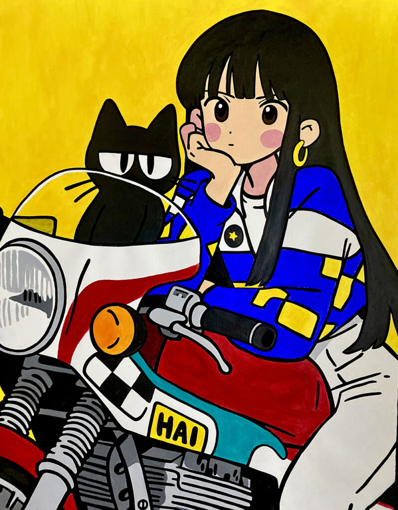 待機 — IDLE by Roger Haus, acrylic and felt-tip pen on canvas, 80 × 100 cm, 2026. In a private collection in France