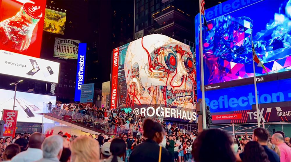 Roger Haus at Times Square during the Focus Art Fair with Superchief Gallery, NYC, USA, May 2023