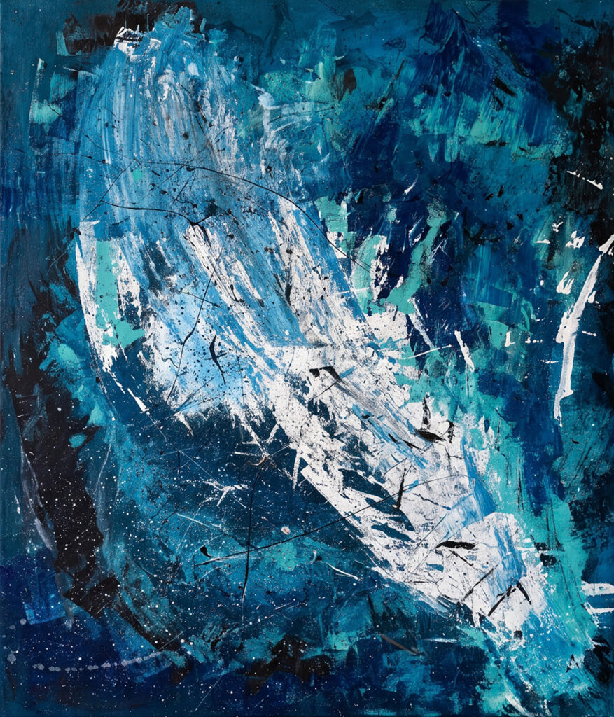 Blue White Splash	Fuerzas	Acryl auf Leinwand	70 x 60 cm	2024