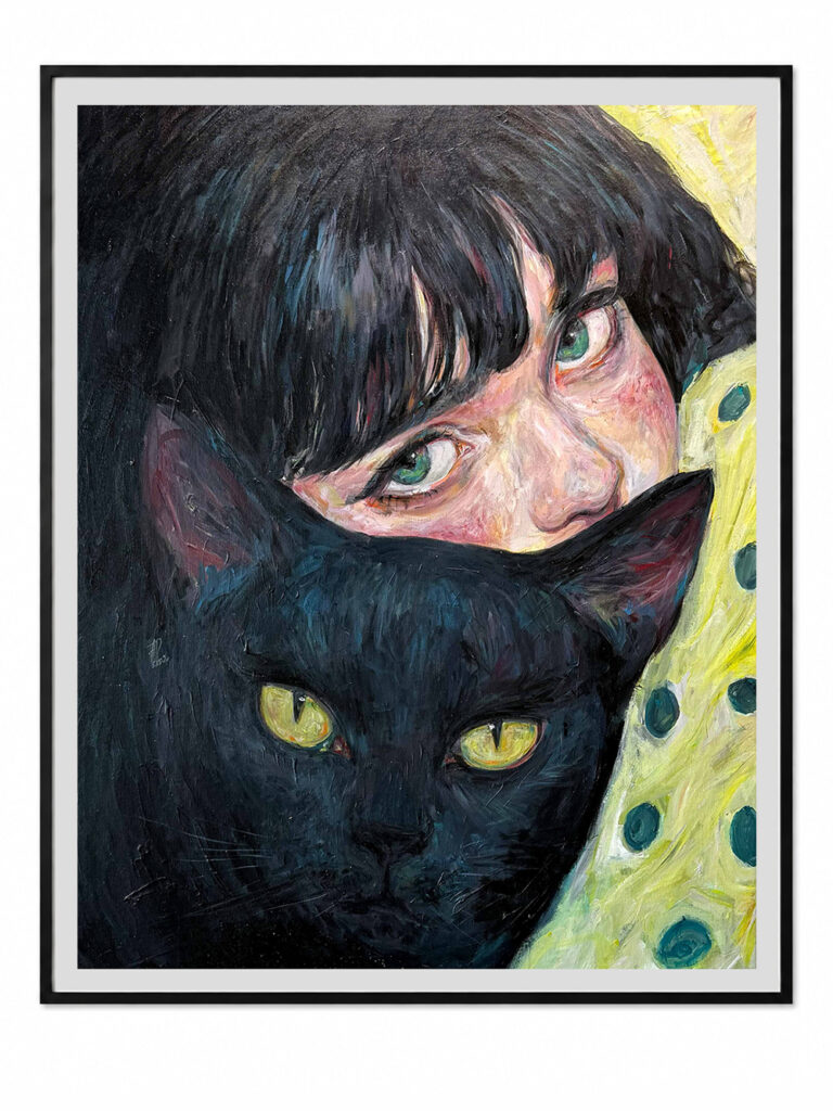 Black Cat by Anna Dart, acrylic on canvas, 80 × 100 cm, 2026. In a private collection in Germany