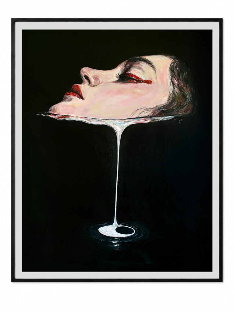 Drop of the Night by Anna Dart, acrylic on canvas, 80 × 100 cm, 2026. In a private collection in Italy