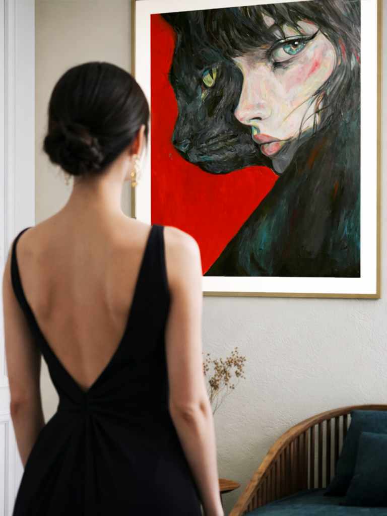 Fire Gaze by Anna Dart, acrylic on canvas, 80 × 100 cm, 2026. In a private collection in Bulgaria