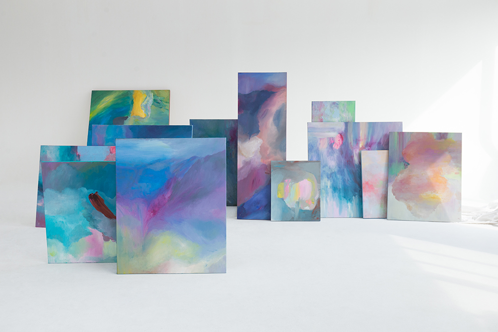 The Verb I am Collection by Anna Dart, acrylic paintings on canvas - inspired by the contemporary dance, softness of Gaudí’s architecture, and Mediterranean warmth - Barcelona, 2018
