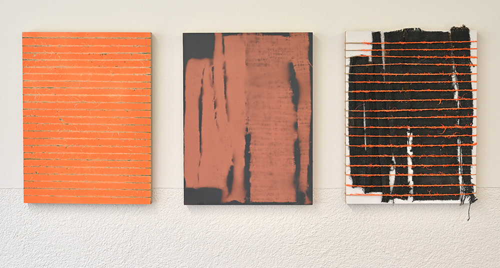 Phil Lofthouse Interference, 2026 Oil, acrylic, jute and jute twine on panels 3 x 30 x 40 cm